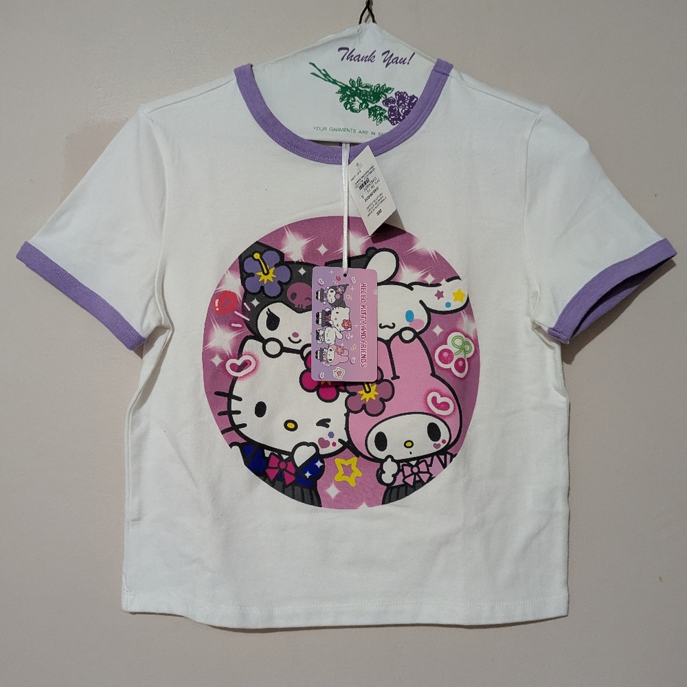 Hello Kitty Kogyaru Group Sanrio Cropped Ringer T-Shirt NEW with tags!